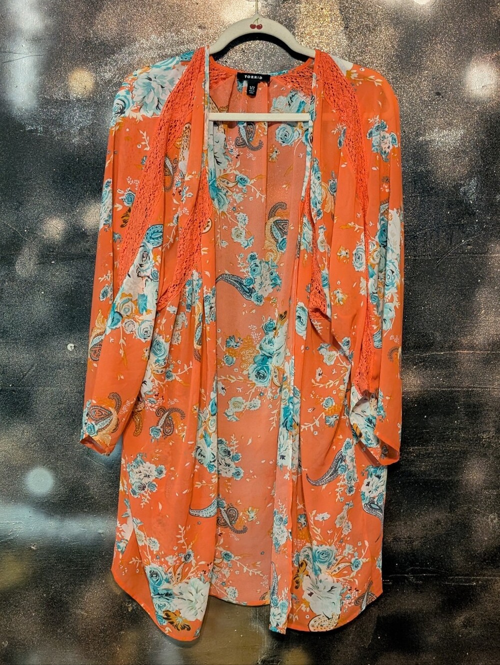 torrid Orange Floral Open-Front Kimono Cardigan